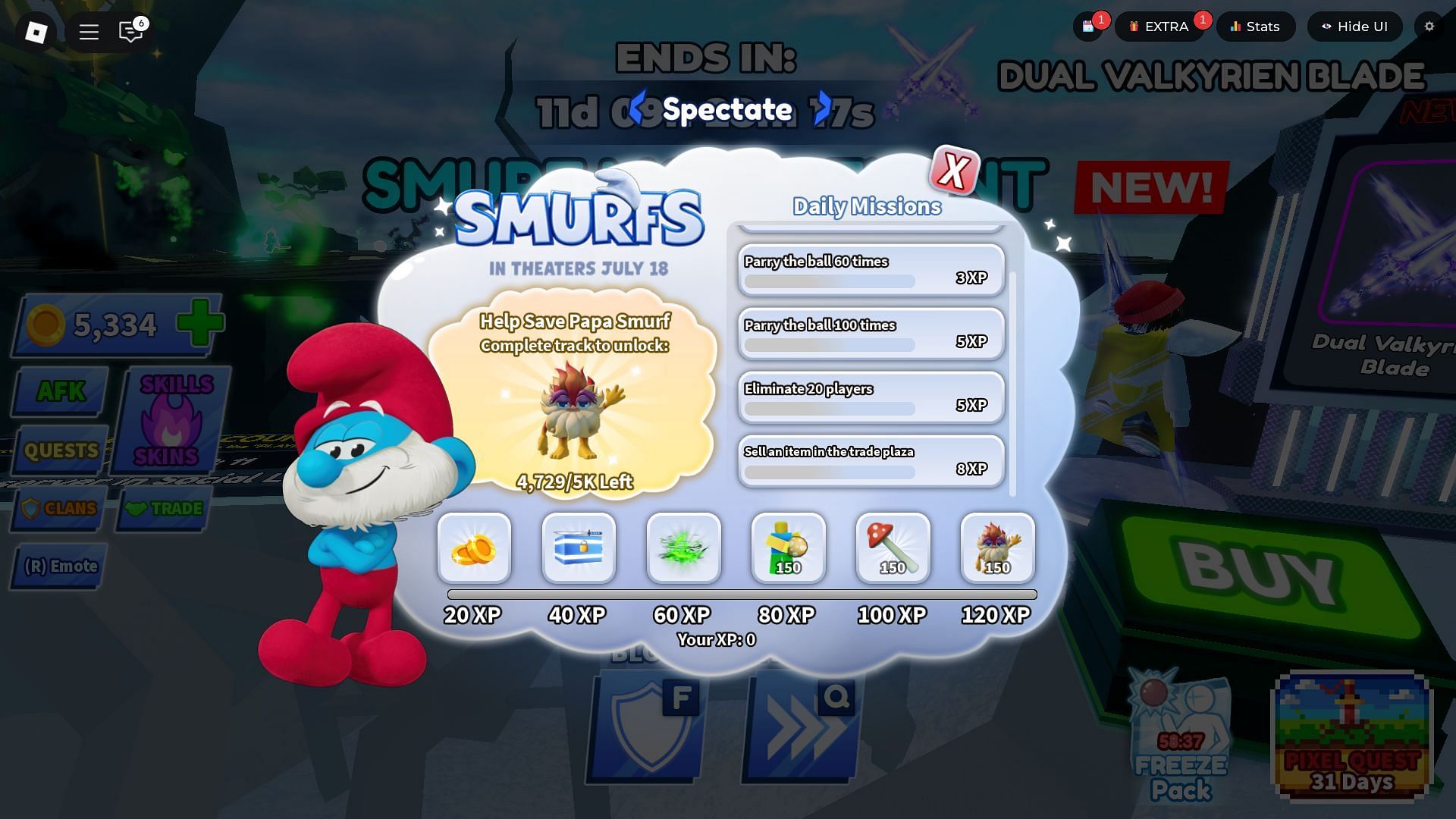 The Smurfs Event rewards (Image via Roblox)